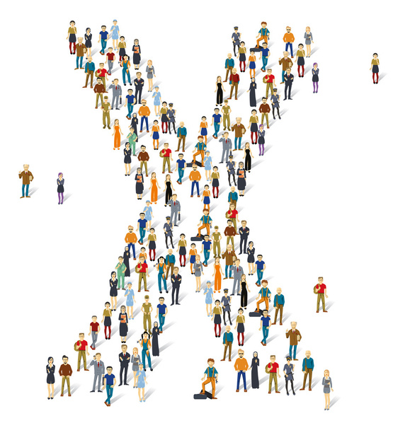 People crowd.   ABC, letter X - Vector, Image