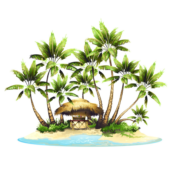 palma tropical e ilha
 - Vetor, Imagem