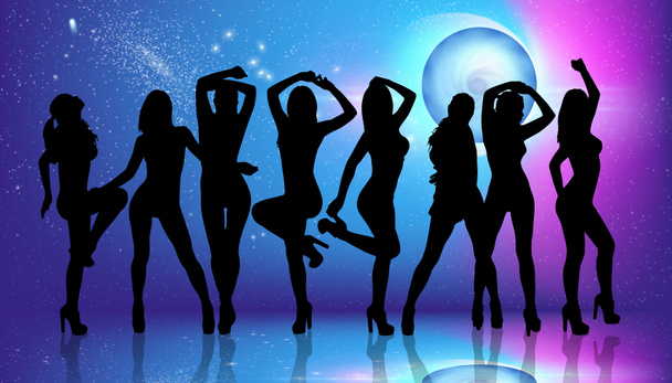 Gruppe von Silhouetten tanzenden Mädchen - Foto, Bild