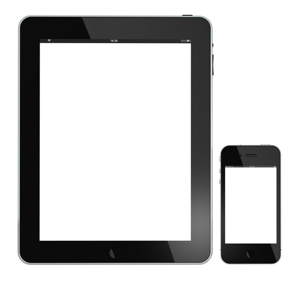 Tablet PC e smartphone preto isolado
 - Vetor, Imagem