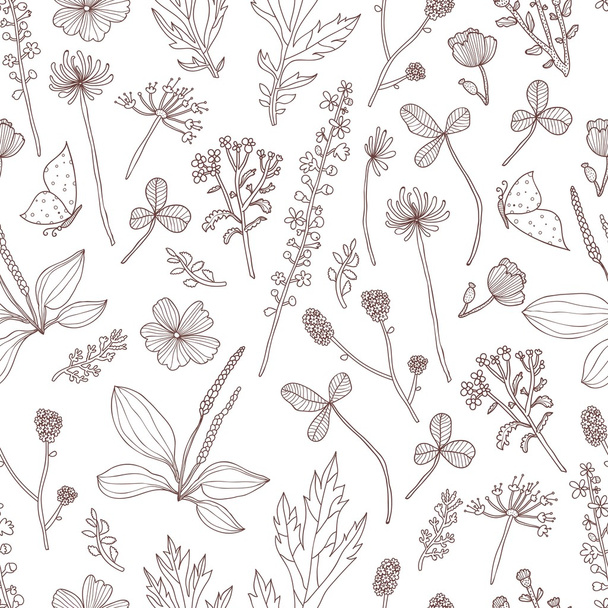 Seamless pattern with flowers and grass - Vektori, kuva