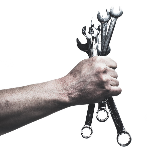 Mechanic hand hold spanner tool in hand - Фото, зображення