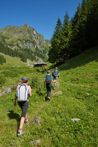 hikers on a trail in the mountains - Fotó, kép