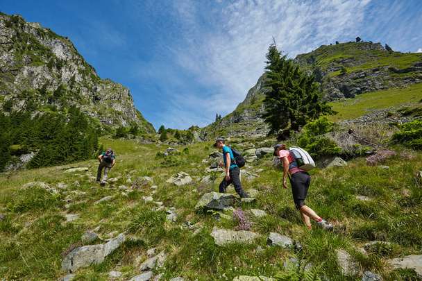 hikers on a trail in the mountains - Photo, image