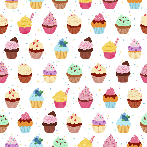 Yummy cupcakes seamless pattern - Vector, Image