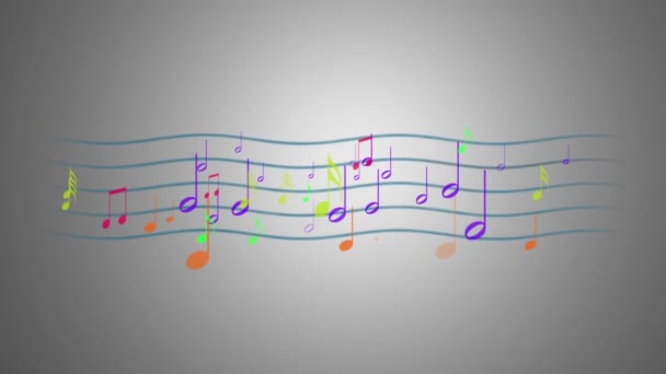 Πεντάγραμμο με πολύχρωμα μουσικά σημειώσεις - Πλάνα, βίντεο
