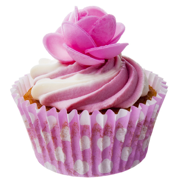 分離されたピンクのカップケーキ - 写真・画像