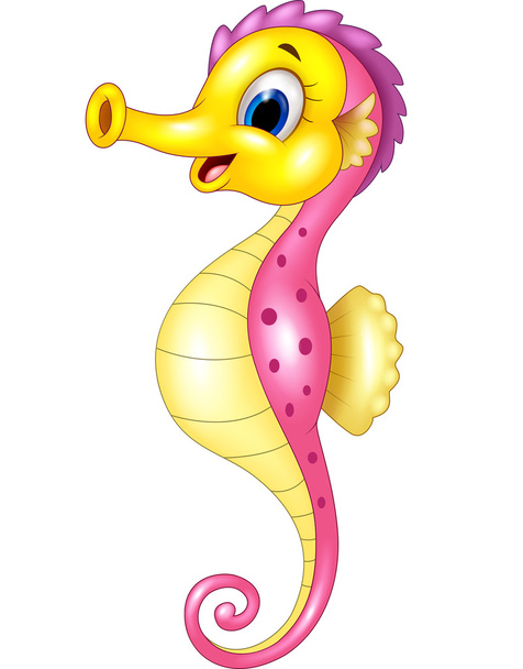 Cartoon happy seahorse isolated on white background - Vector, Image