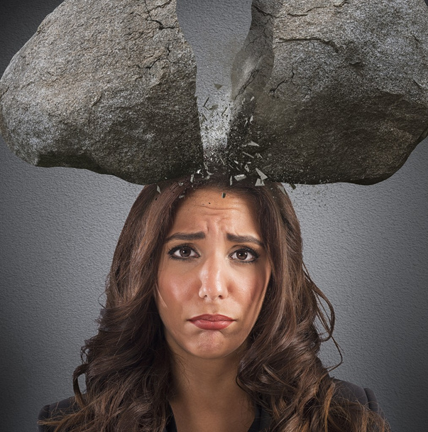 Businesswoman with split boulder - Photo, Image