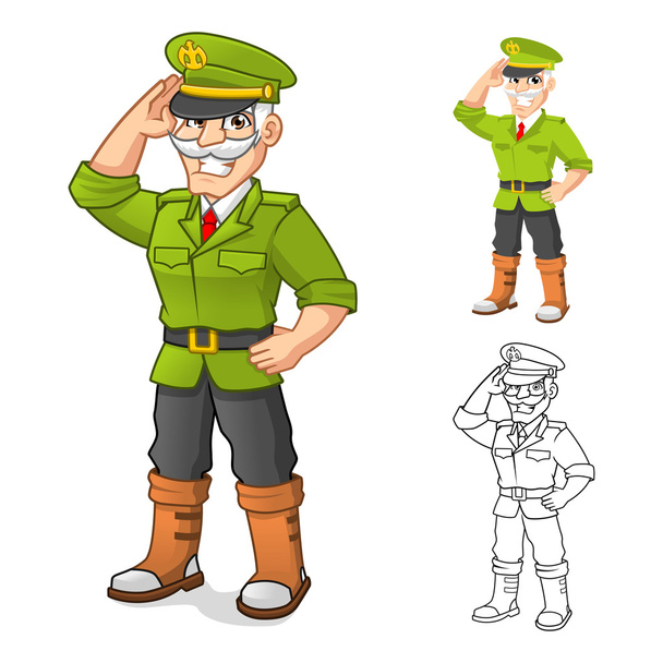 General Army Cartoon-Figur mit Salut Hand Pose - Vektor, Bild