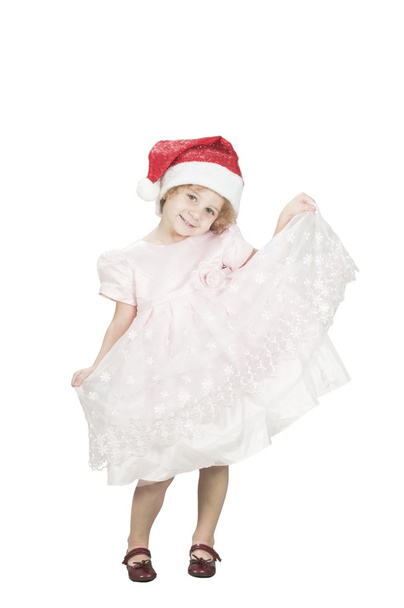 Smiling toodler girl wearing santa's hat isolated on white - Foto, immagini