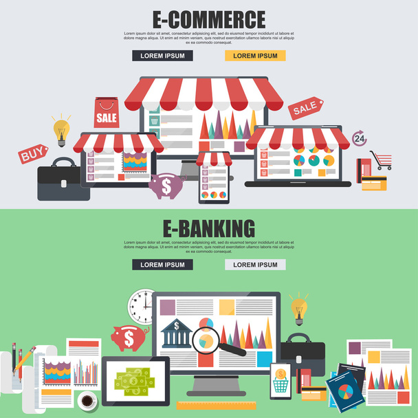Conceptos de diseño plano para e-commerce, e-shopping y e-banking
 - Vector, Imagen