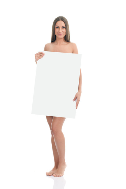 Nude beauty with blank banner - Fotoğraf, Görsel