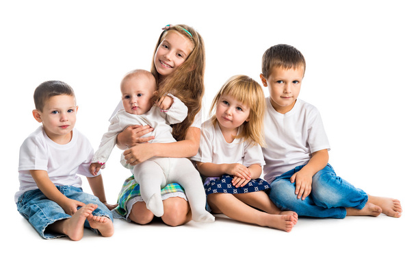 children in white shirts smiling - Foto, Bild