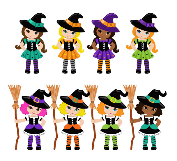 Cute Halloween heksen grote reeks. - Vector, afbeelding