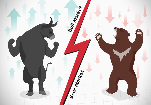 Osakemarkkinoiden käsite härkä ja karhu
 - Vektori, kuva