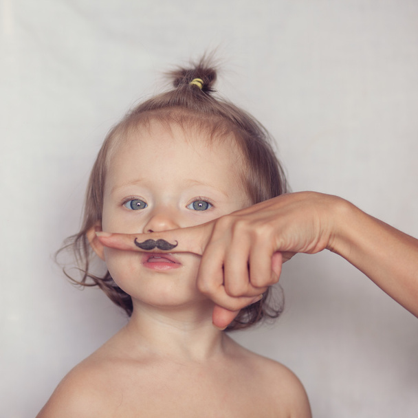 toddler posing with funny hipster mustache - Photo, Image