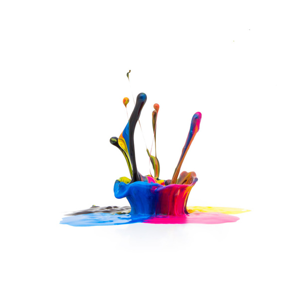 CMYK paint splash colors isolated on white - Photo, Image
