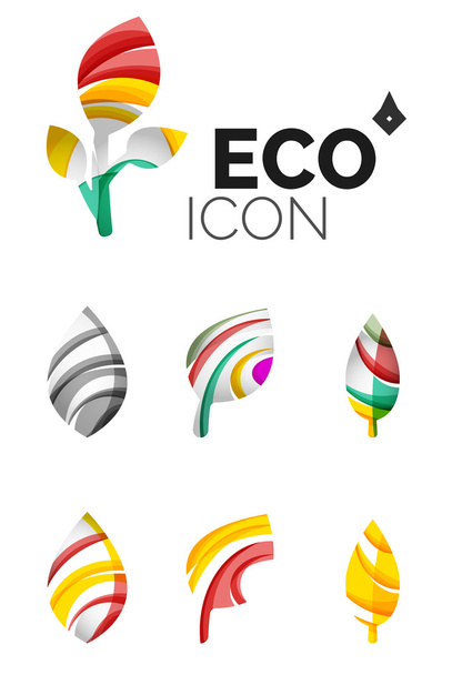 Set of abstract eco leaf icons - Vector, Image