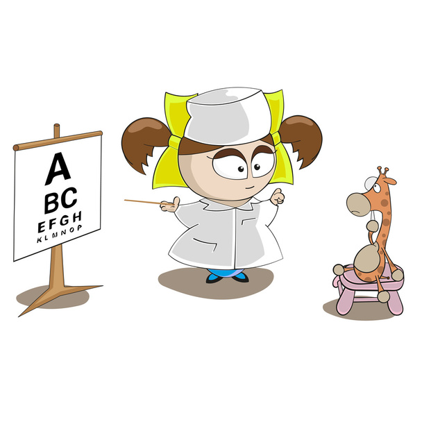 Vector little girl doctor with giraffe toy isolated on white background - Vector, Image