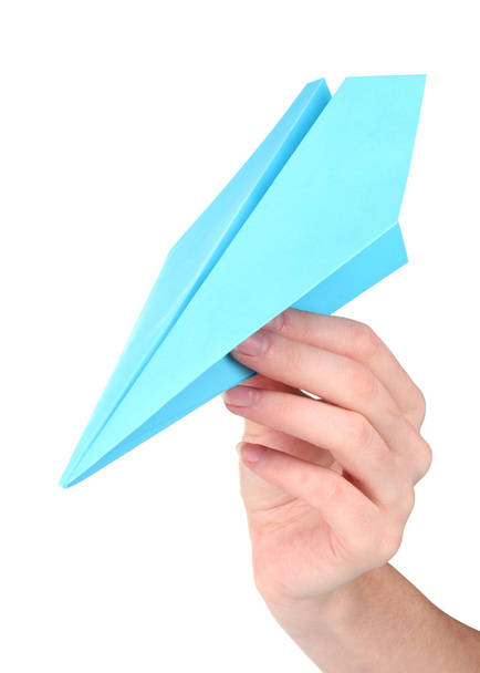 Origami paper airplane in hand isolated on white - Φωτογραφία, εικόνα