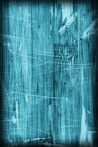 Eski ahşap Lamine Panel mavi vernikli lekeli tırmalamak soyulmuş Vignette Grunge doku kırık - Fotoğraf, Görsel