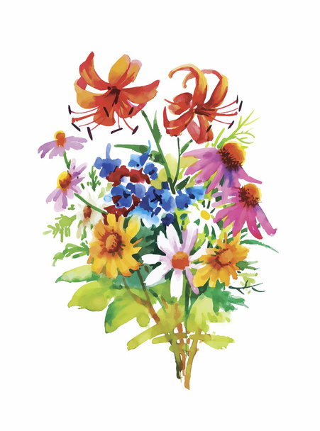 Akvarell virágok, klasszikus stílusban, fehér alapon - Vektor, kép