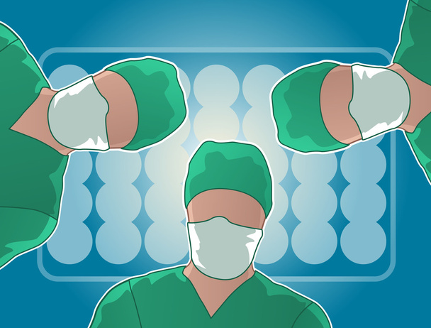 Trois médecins qui surveillent un patient / chirurgiens dans une salle d'opération
 - Vecteur, image