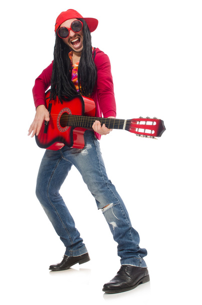 Músico masculino com guitarra isolada em branco - Foto, Imagem