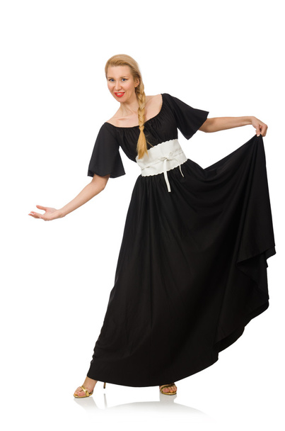 Tall woman in long black dress isolated on white - Φωτογραφία, εικόνα
