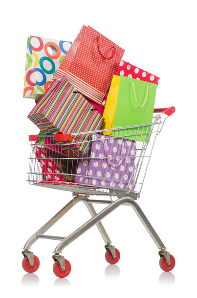Shopping cart with supermarket basket - Photo, Image