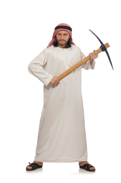Arab man with ice axe isolated on white - Photo, Image