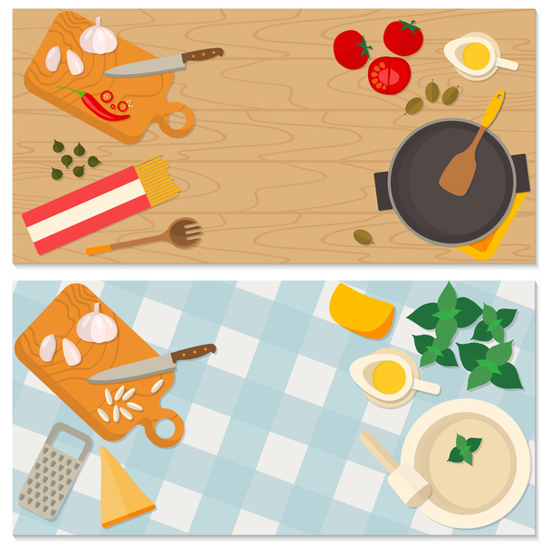 Plochý design jídlo a vaření banner - Vektor, obrázek