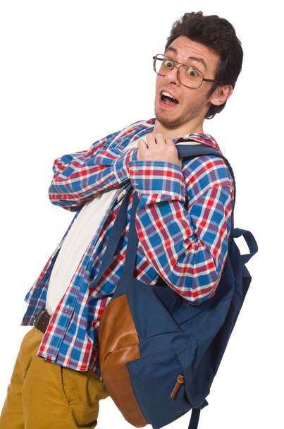 Student mit Rucksack isoliert auf weißem Grund - Foto, Bild
