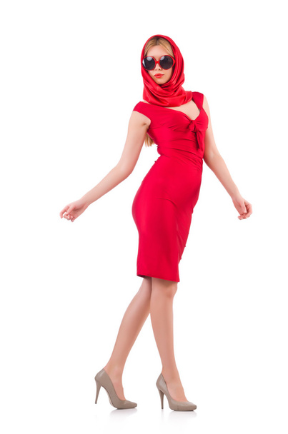 Blondie in red dress - Фото, зображення