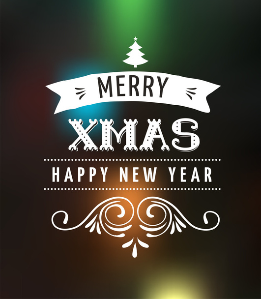 Licht Bokeh Kerstmis achtergrond met typografie, belettering - Vector, afbeelding