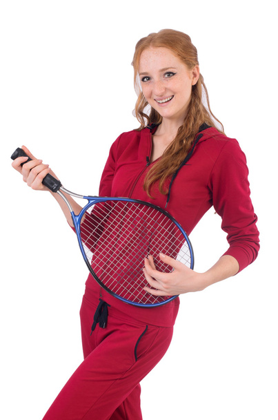 Jugadora de tenis bastante femenina aislada en blanco
 - Foto, Imagen