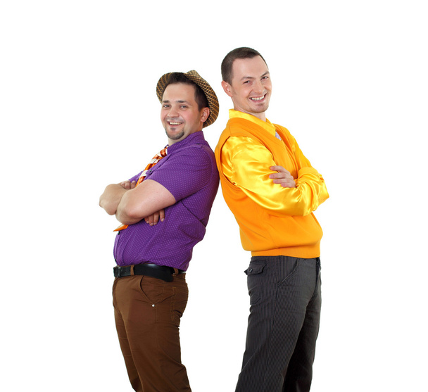 Two young man in bright colour wear - Foto, imagen