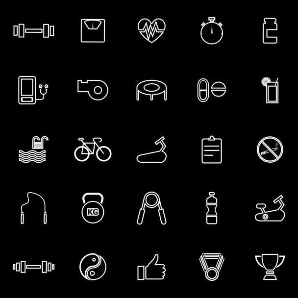 Fitness Line Symbole auf schwarzem Hintergrund - Vektor, Bild