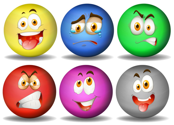 Facial expressions on round balls - Vettoriali, immagini
