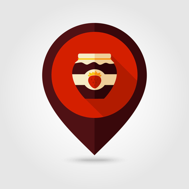 Jahodová marmeláda nádoby ploché mapování špendlík ikona - Vektor, obrázek