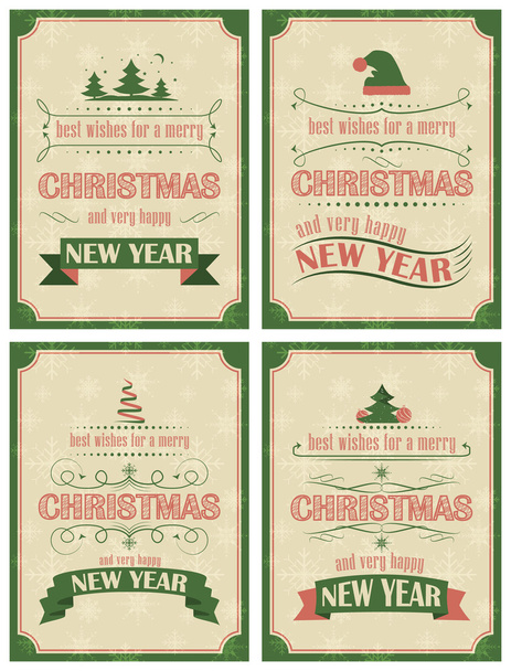 Set de tarjetas de Navidad y Feliz Año Nuevo con elementos adornados en estilo retro
 - Vector, imagen