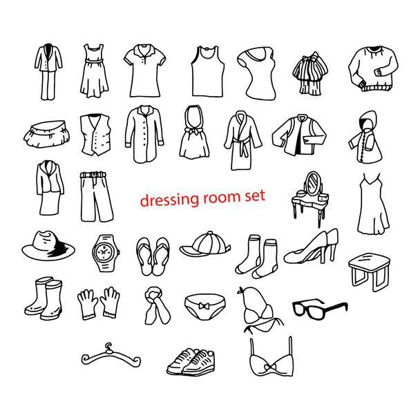 illustratie vector doodles hand getekende objecten in de kleedkamer. - Vector, afbeelding