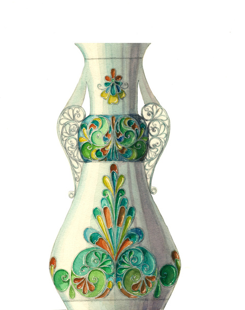 Aquarell-Vase mit geometrischem Muster - Foto, Bild