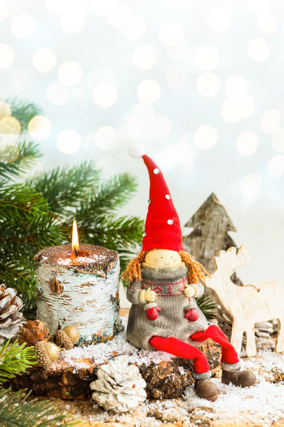 Christmas decoration with toy Santa - Fotoğraf, Görsel