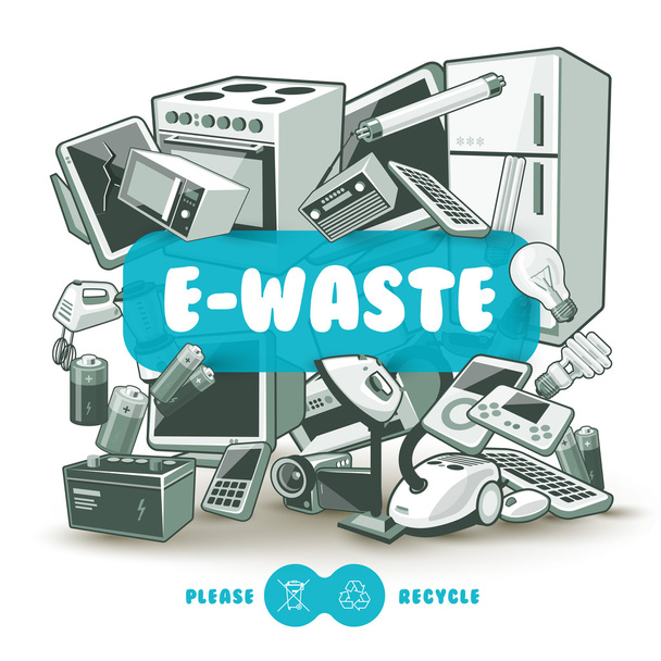 Grijze E-waste met blauwe teken boord - Vector, afbeelding
