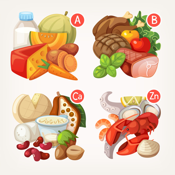 Products rich with vitamins - Vector, Image