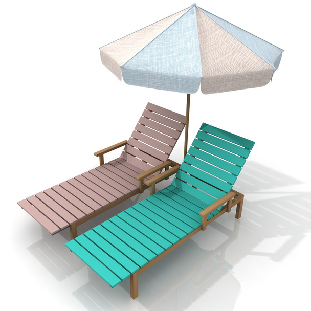 Beach chairs and umbrella - Foto, afbeelding