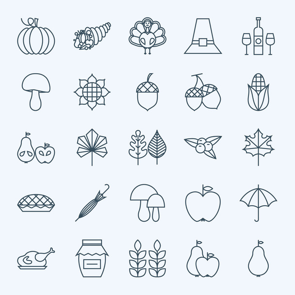 Line Holiday Thanksgiving Day Icons Set - Vector, Image