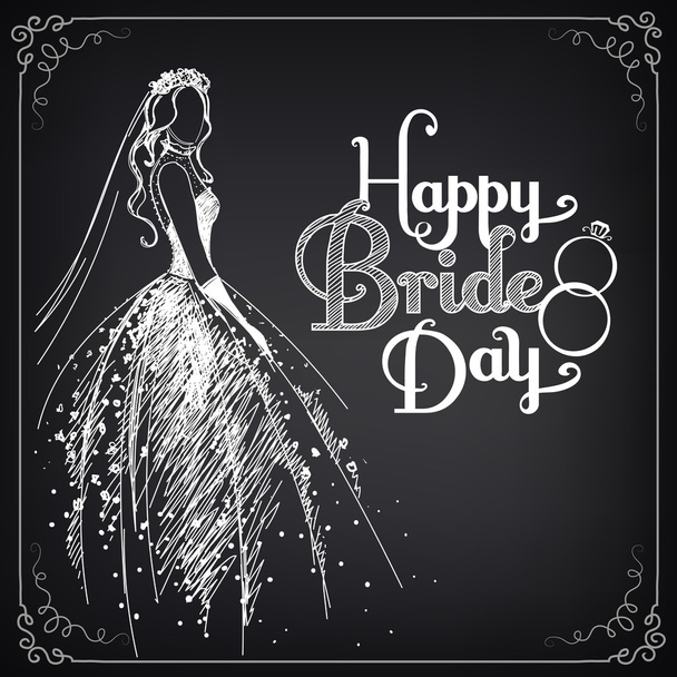 Uitnodiging sjabloon met mooie bruiloft jurk en bruid. Vintage stijl - Vector, afbeelding